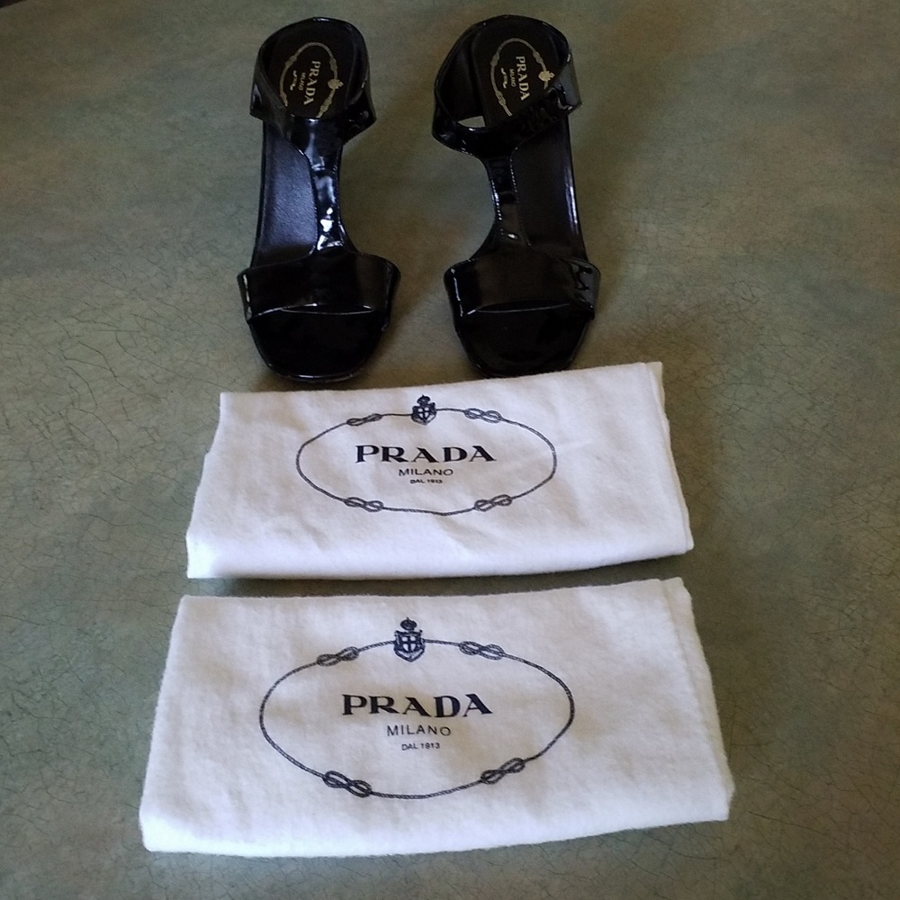 Prada Black Patent Leather Sandals Sz 6.5